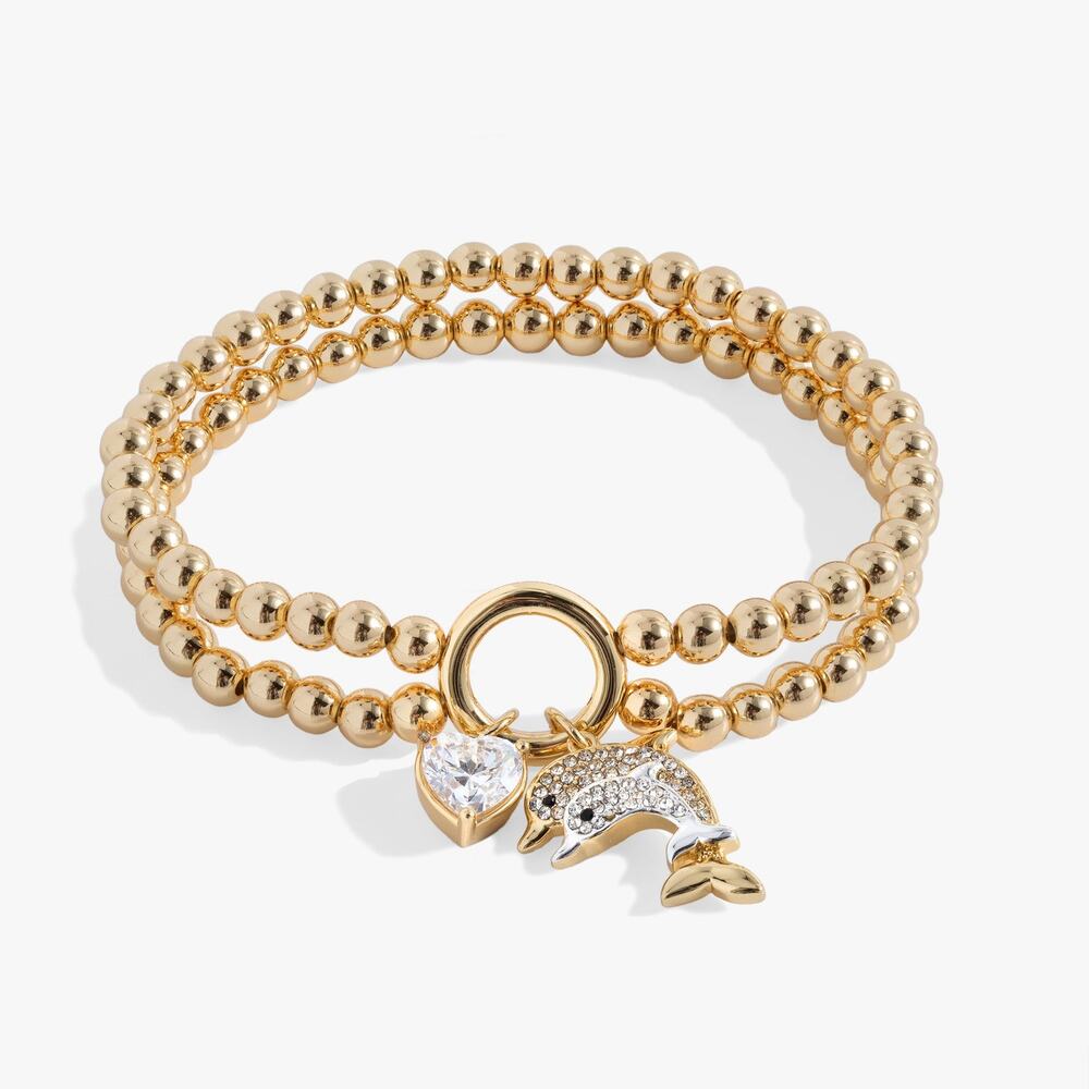 New Alex + Ani Dolphin Double Stretch Bracelet in Two Tone